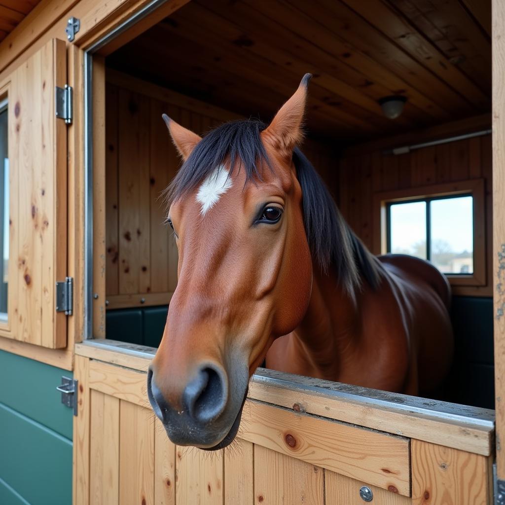 Horse Relaxing in a Comfortable Stall at a Nebraska Horse Motel