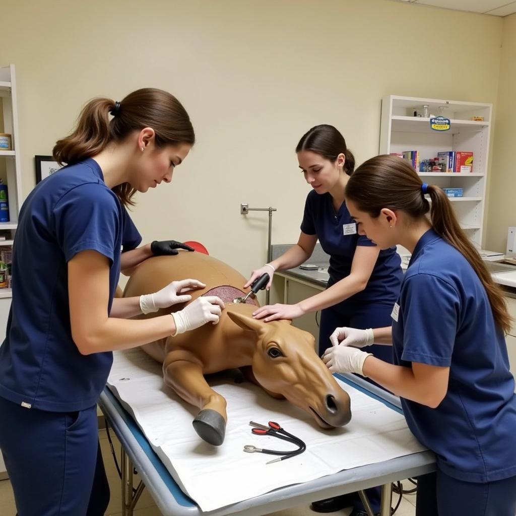 Horse mannequin used for veterinary training