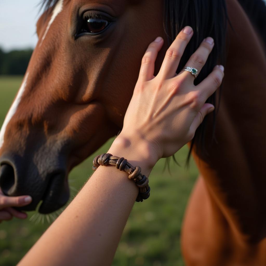 Horse owner wearing a horse hair bracelet