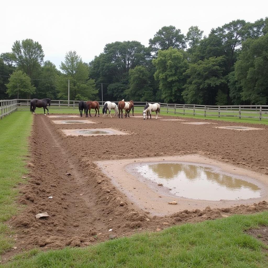 Horse paddock with mud control mats installed