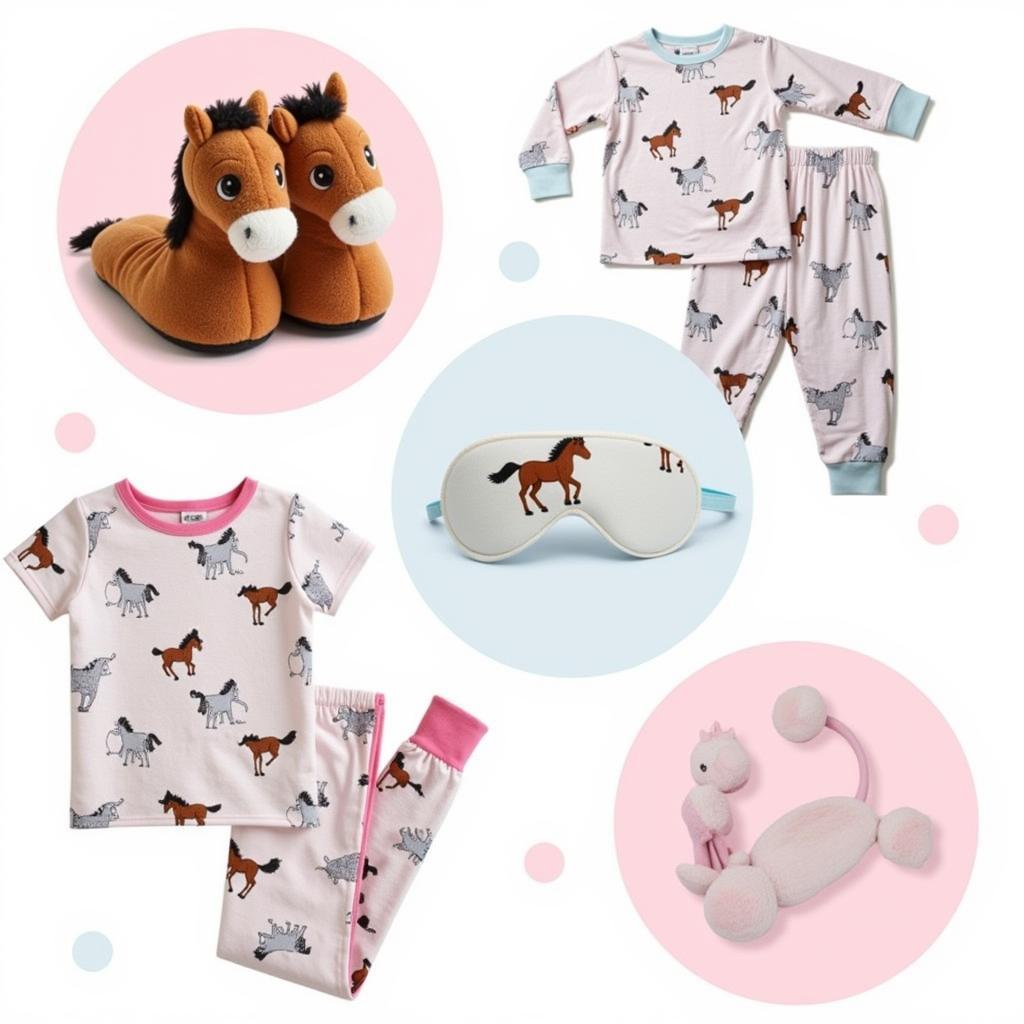 Accessories for horse pajamas including slippers and eye mask