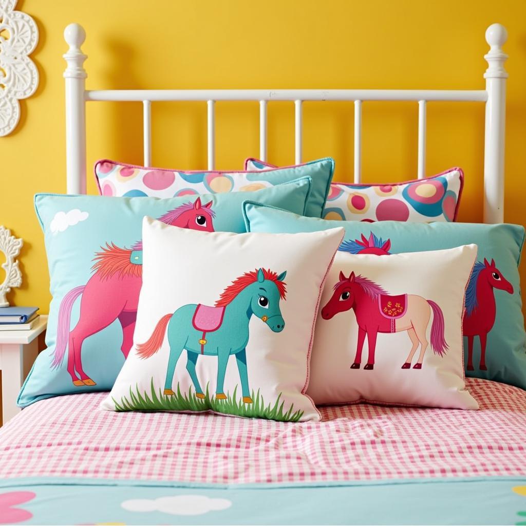 Horse pillows create a playful atmosphere in a child's room.