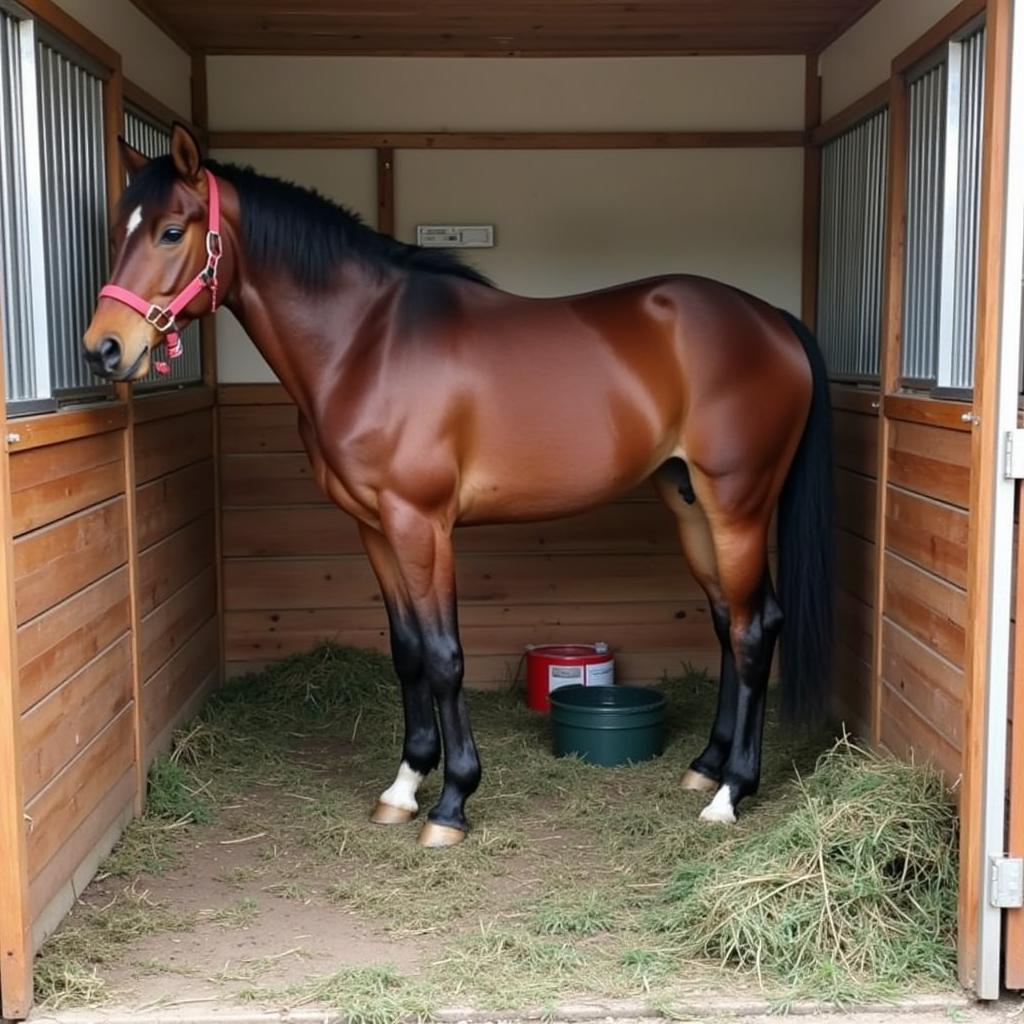 Horse recovering from tying up in a stall