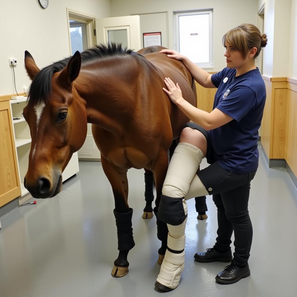 Horse undergoing rehabilitation therapy for pain management