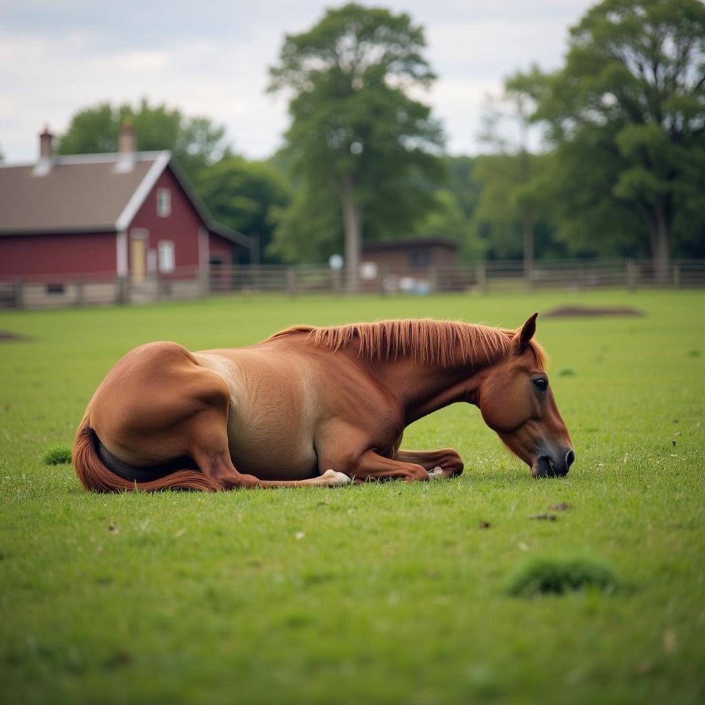 Horse Resting in Paddock for Muscle Recovery