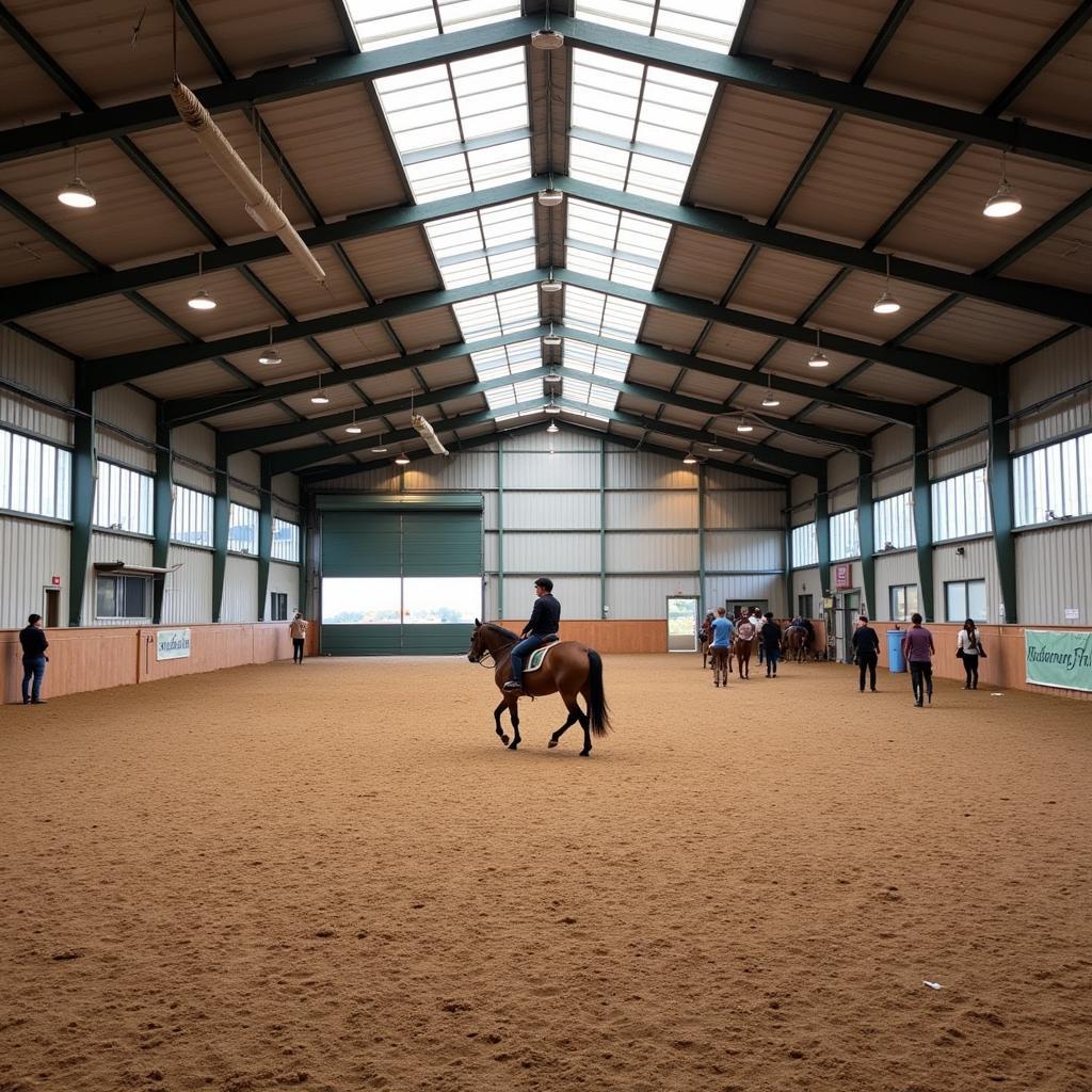 Indoor riding arena at a horse boarding stable near Santa Fe, NM