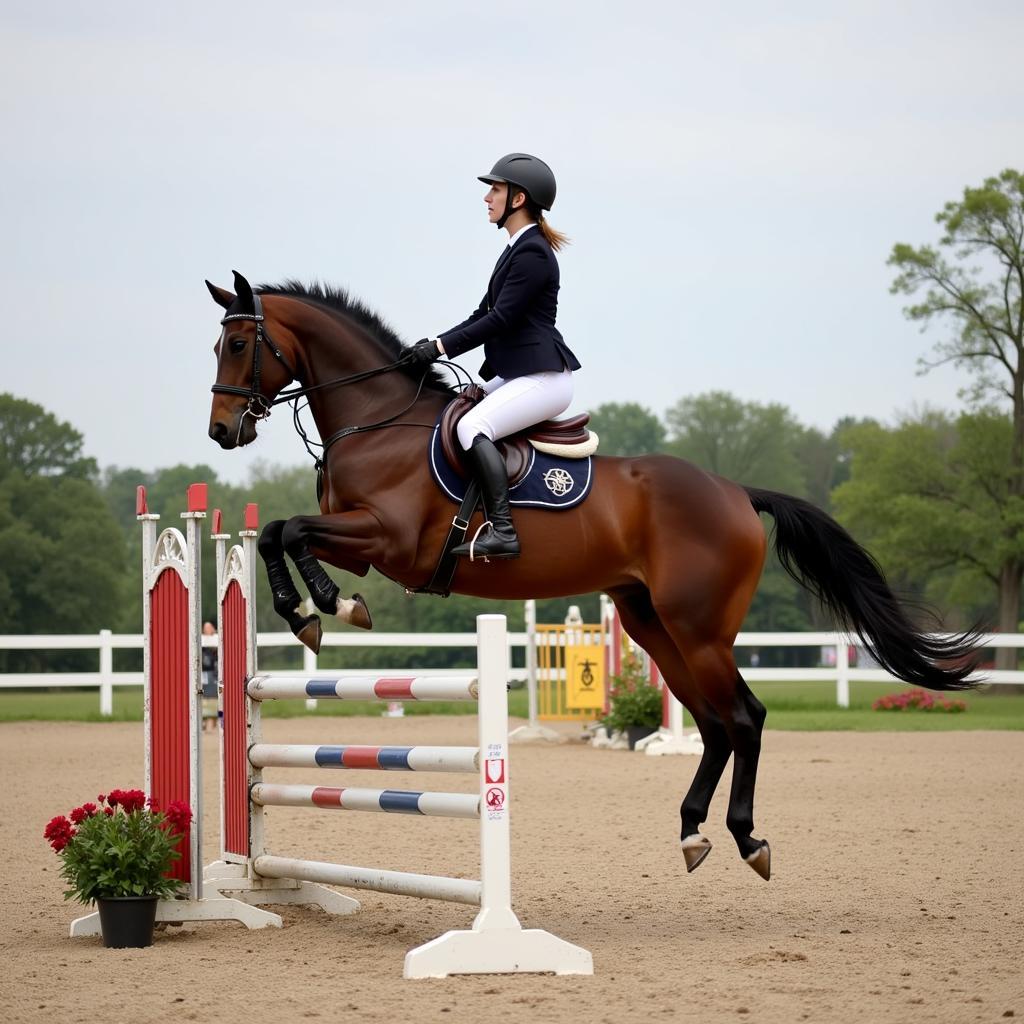 An advanced rider practicing jumping in Lincoln, NE