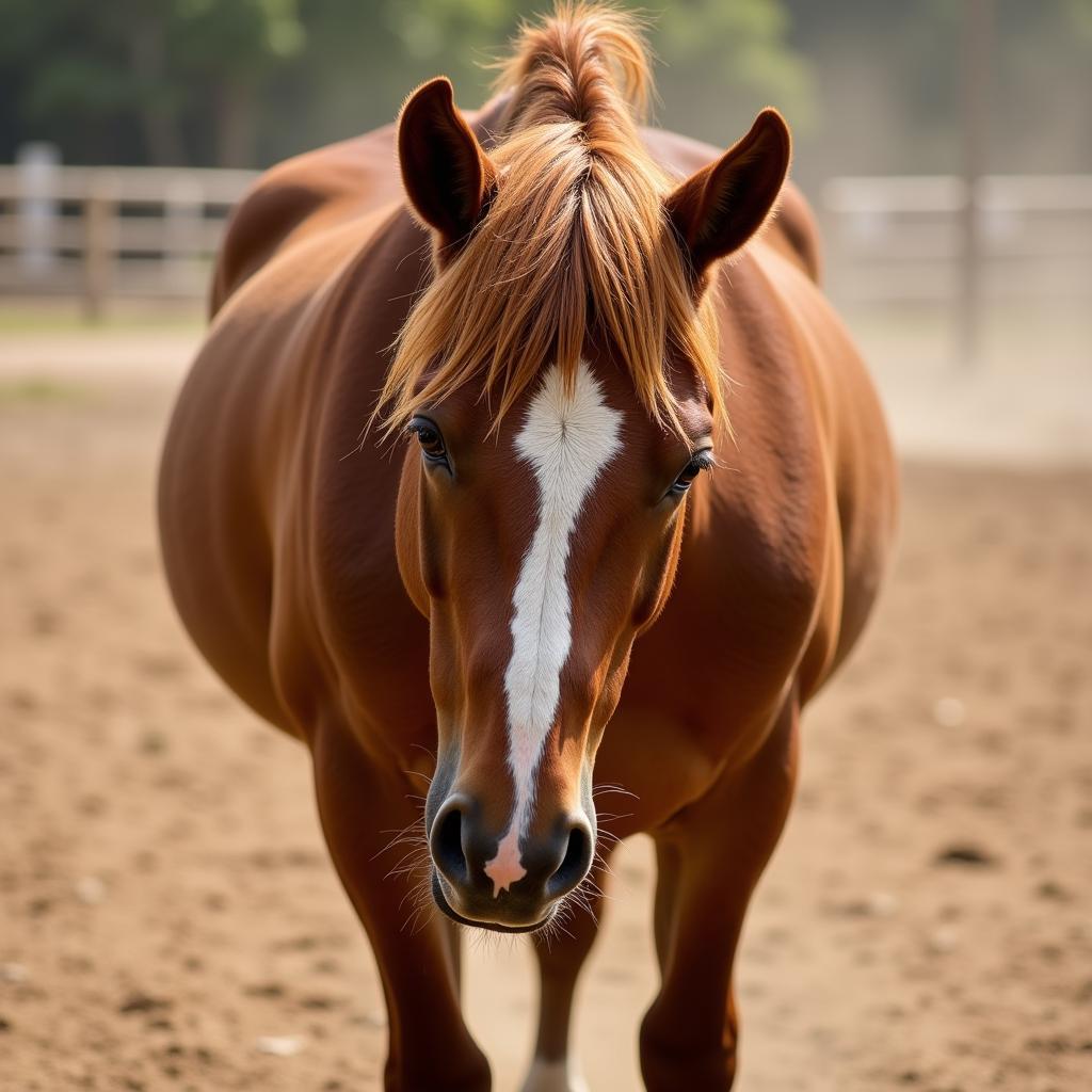 Horse scratching its mane due to allergies