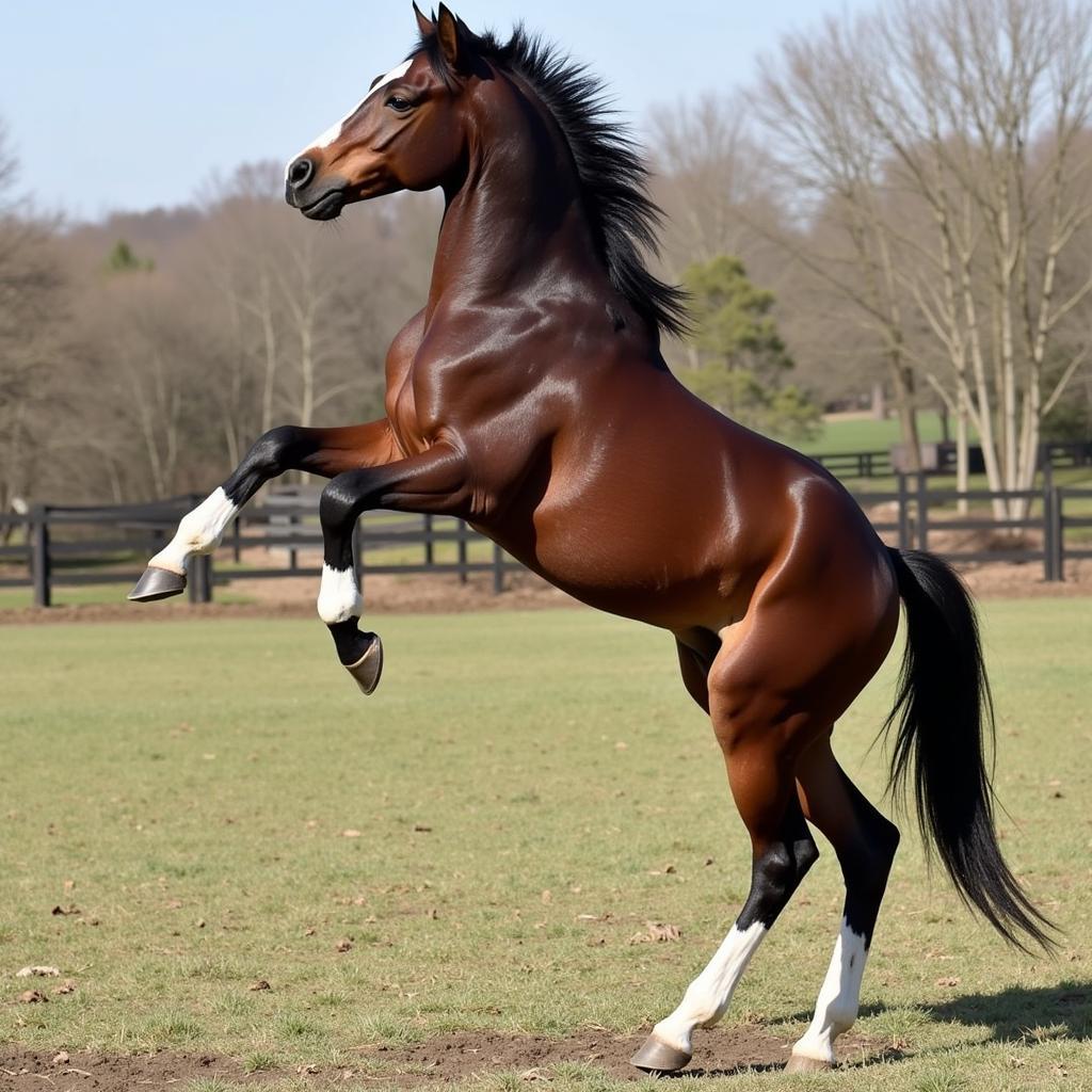 Horse struggling to back up, demonstrating a common symptom of shivers.