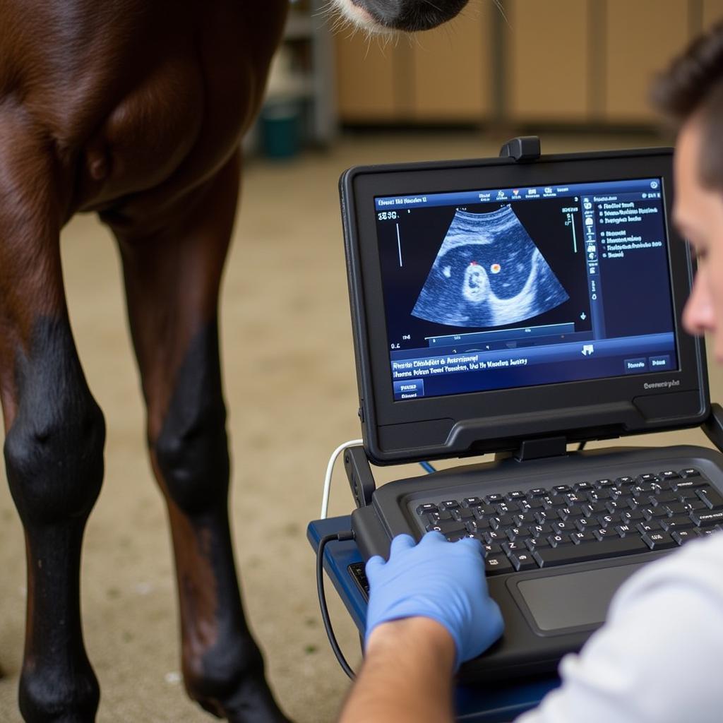 Veterinarian Diagnosing Horse Tendon Injury with Ultrasound