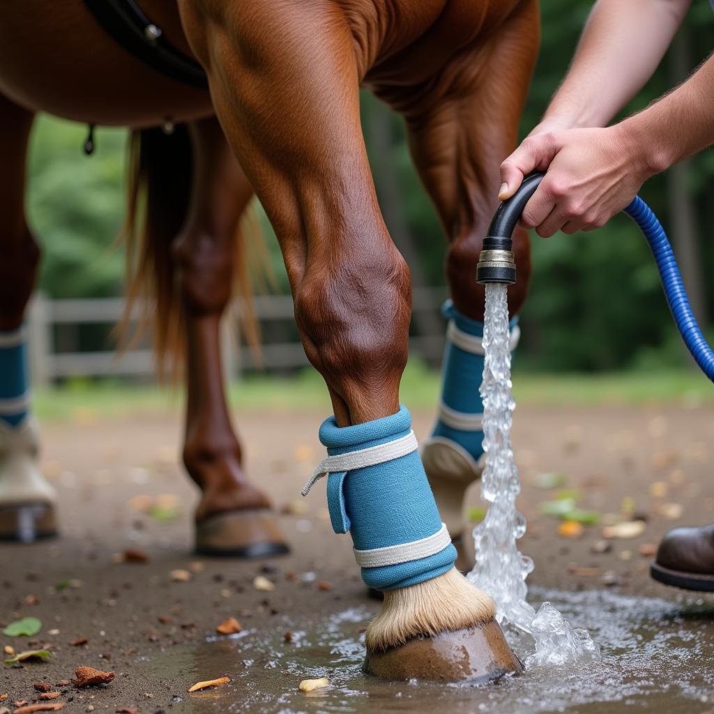 Horse Leg Receiving Cold Hose Treatment