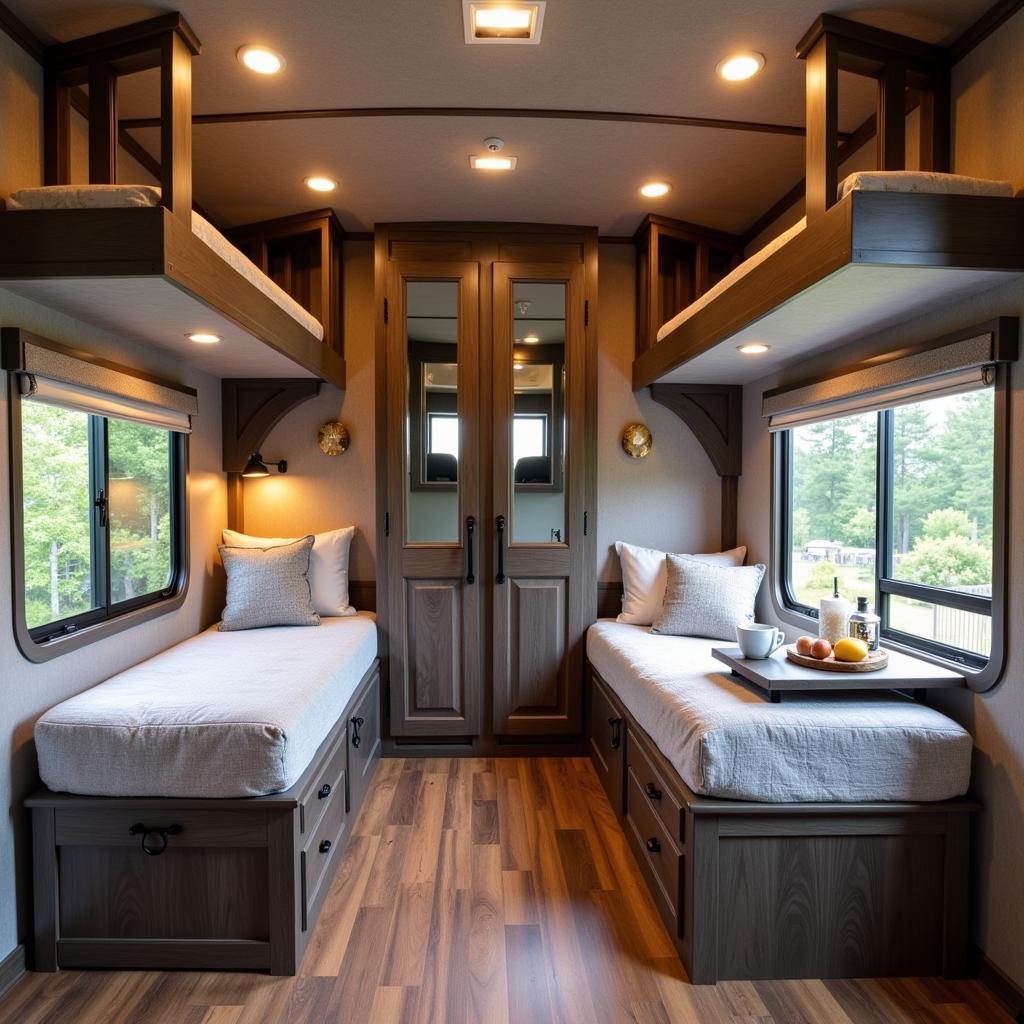 Spacious Interior of a Horse Trailer with Bunk Beds