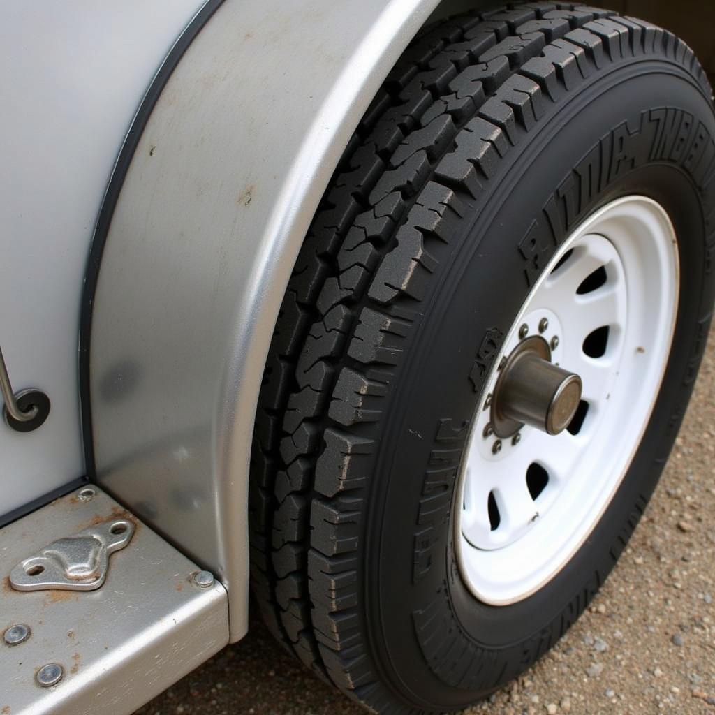 Close-up of a Horse Trailer Tire Showing Size Markings