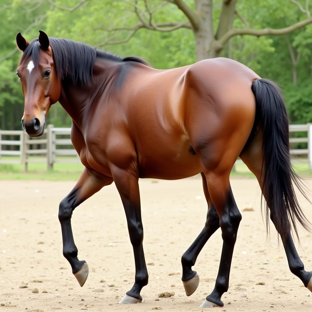 Horse exhibiting a stiff gait, a common symptom of tying up