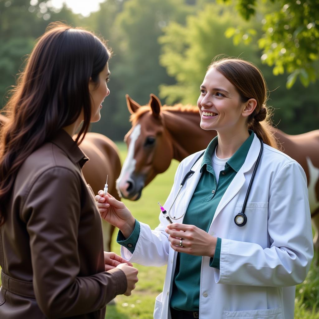 Veterinarian Consulting with Horse Owner about Vaccinations