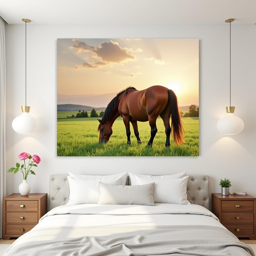 Horse wall art stickers create a serene atmosphere in a bedroom