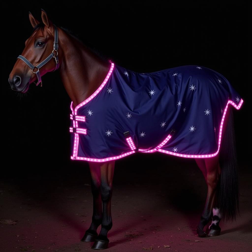 A horse safely adorned with LED lights for a festive occasion