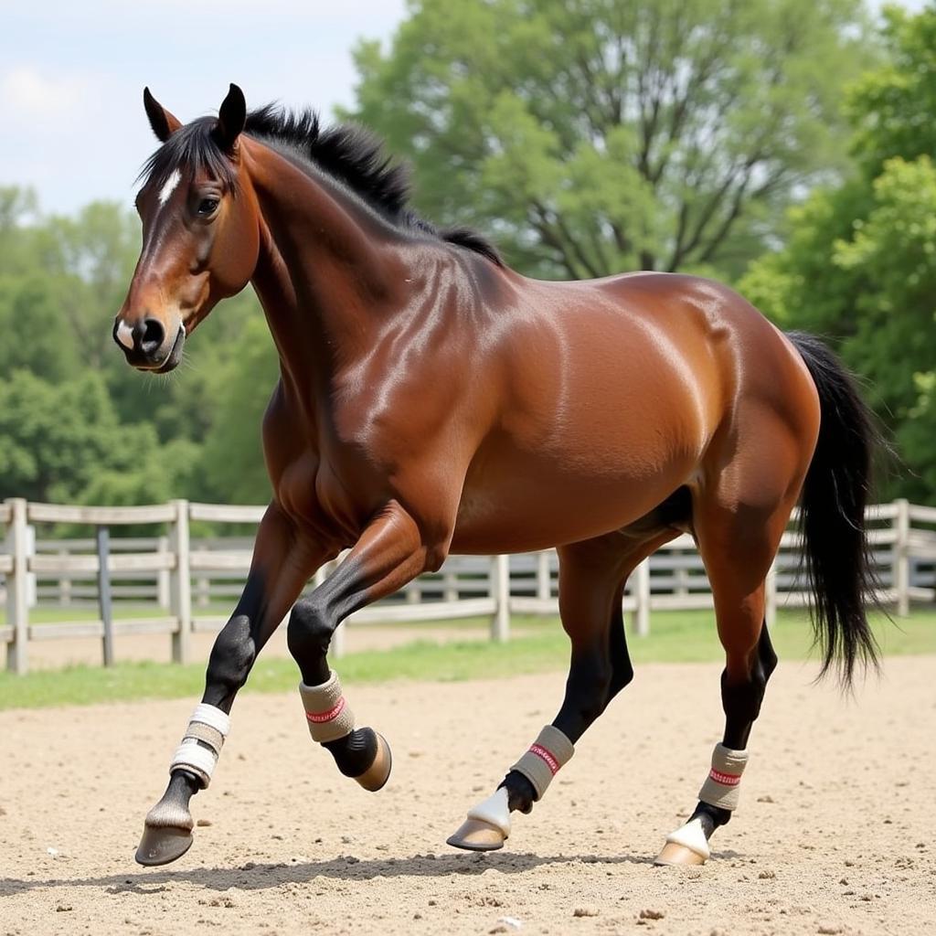 Horse Wearing Splint Boots During Jumping