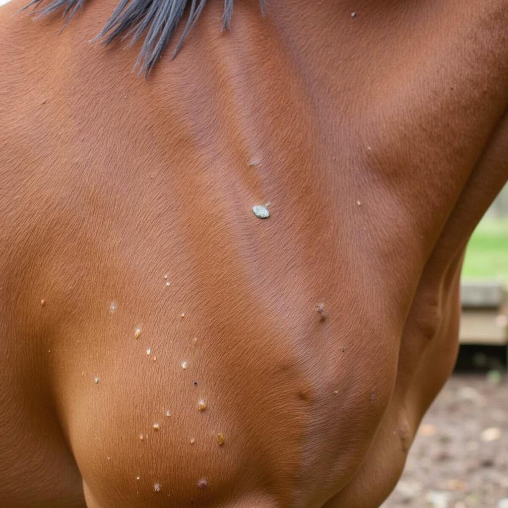 Close-up of a horse's skin with hives