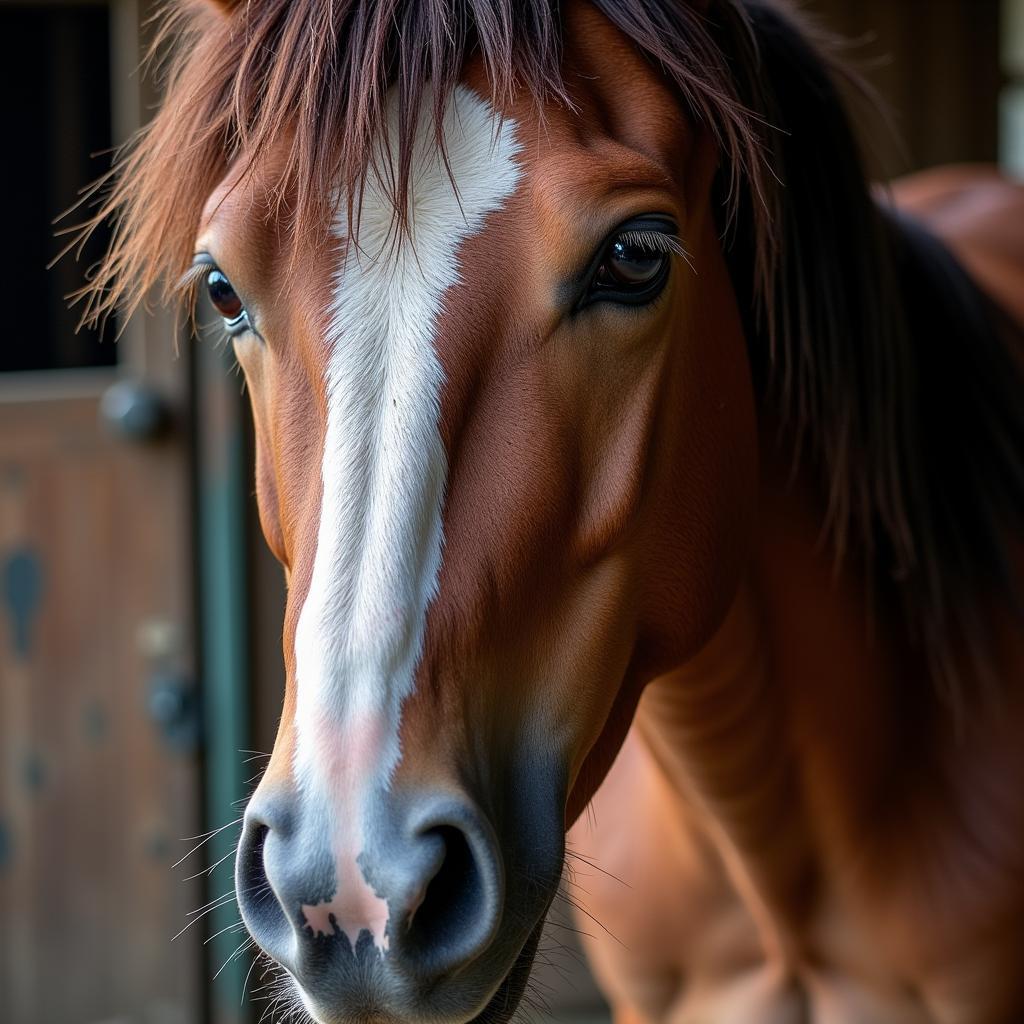 Horse with Sunken Eyes Due to Underlying Illness