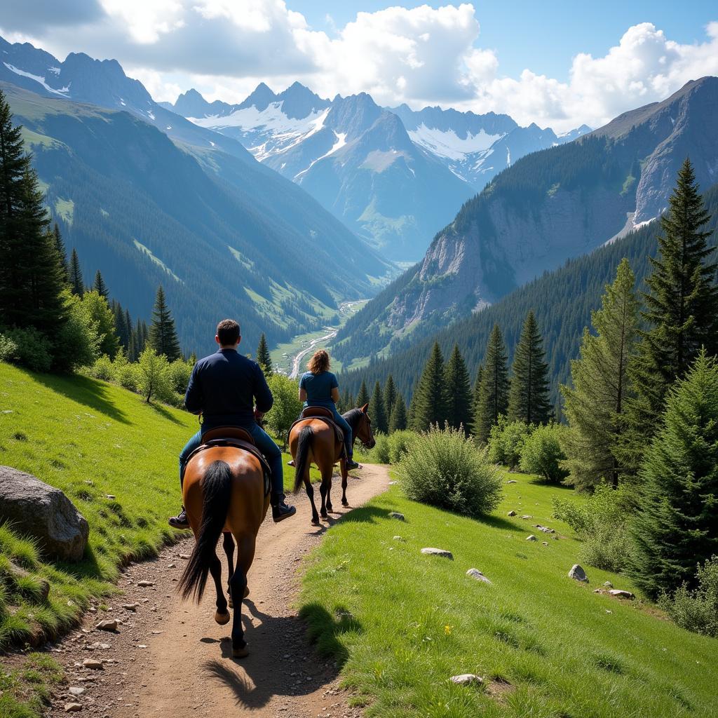 Horseback riding on a scenic mountain trail