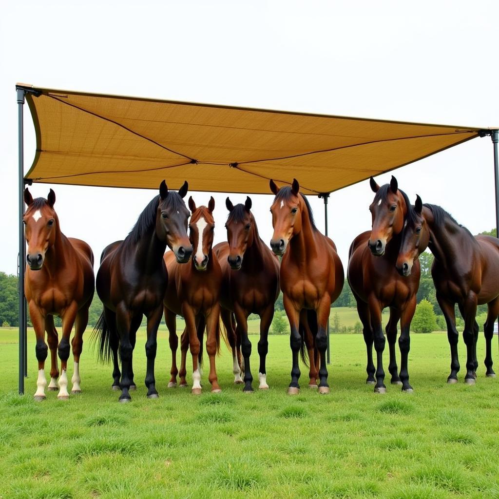 Horses Under Shade Canopy