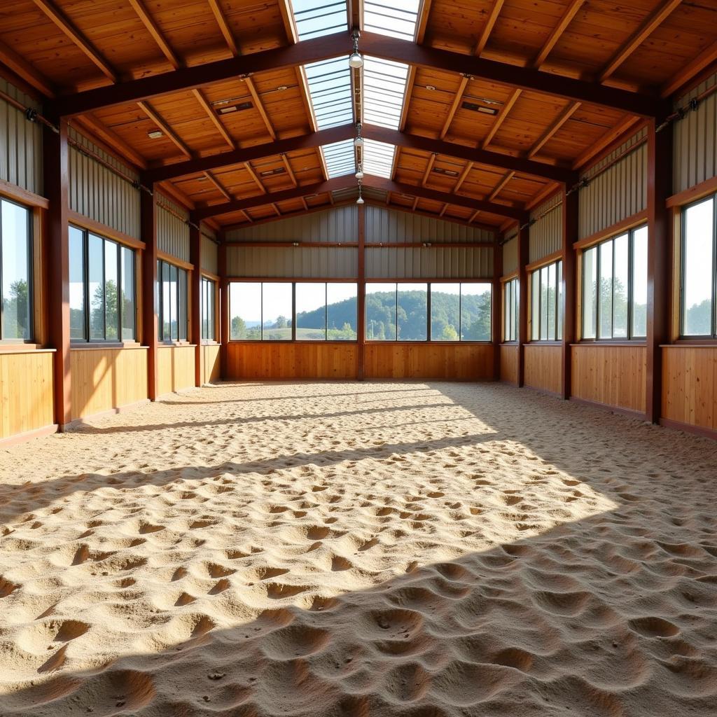 Indoor horse arena for sale with excellent lighting and footing.