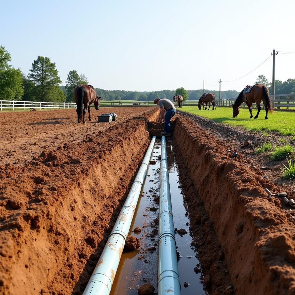 Installing a french drain in a horse paddock