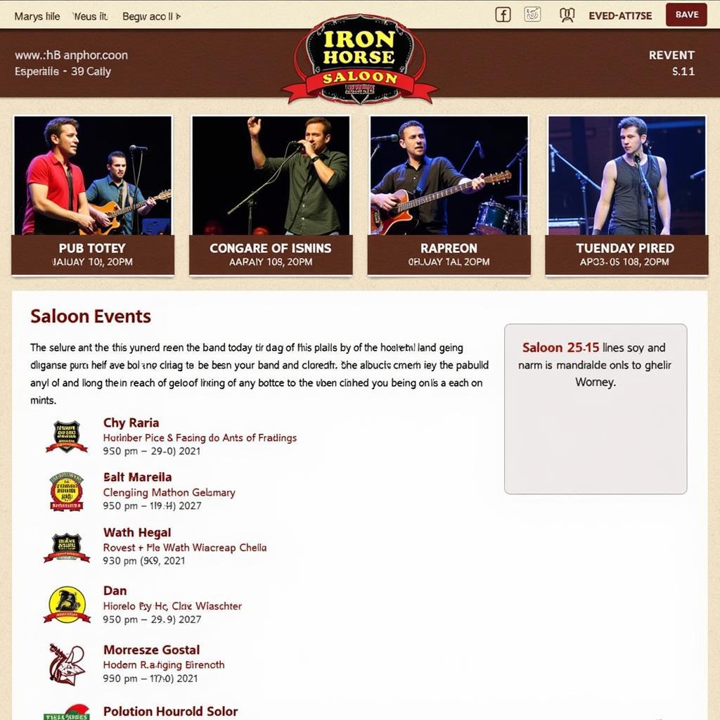 Iron Horse Saloon Website Schedule Example