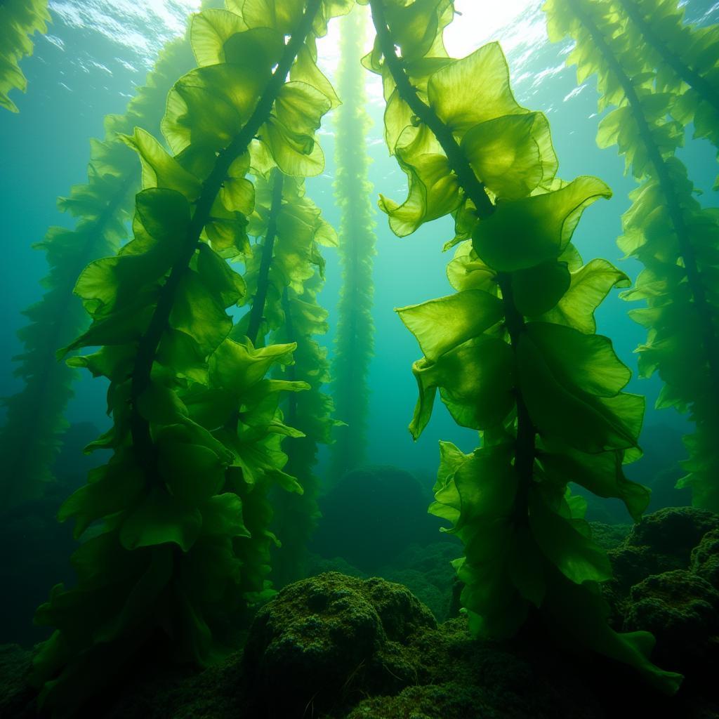 Kelp seaweed growing in the ocean