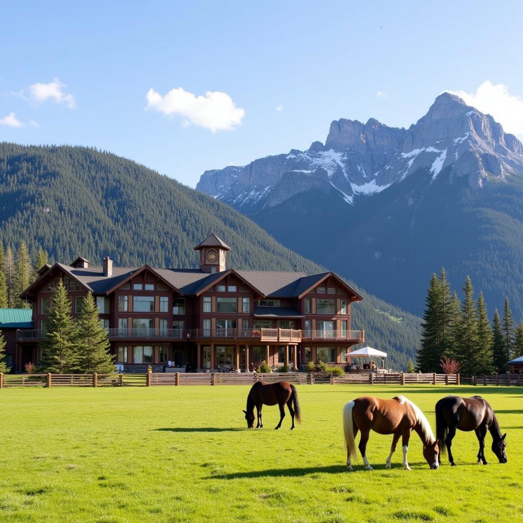 Kicking Horse Hotel with stunning mountain backdrop