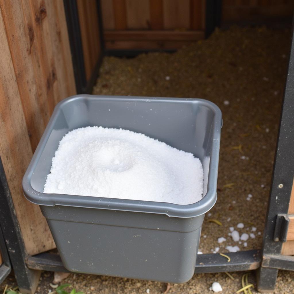 Loose salt offered in a container for horses