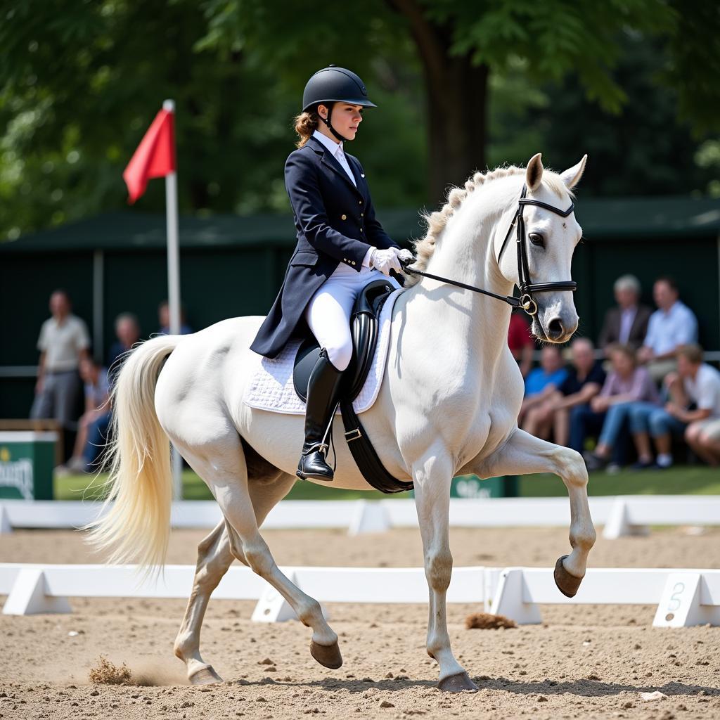 White Lusitano Performing Dressage