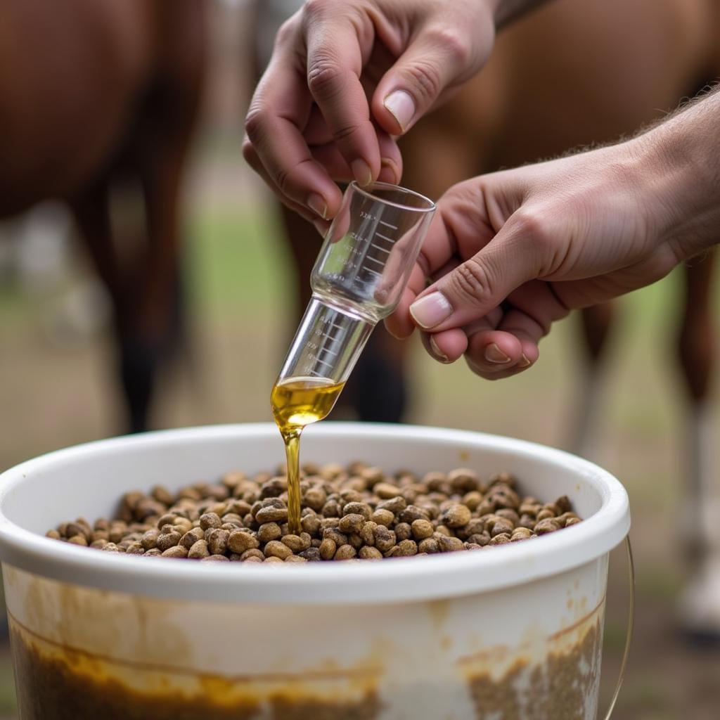 Measuring Oil for Horse Feed