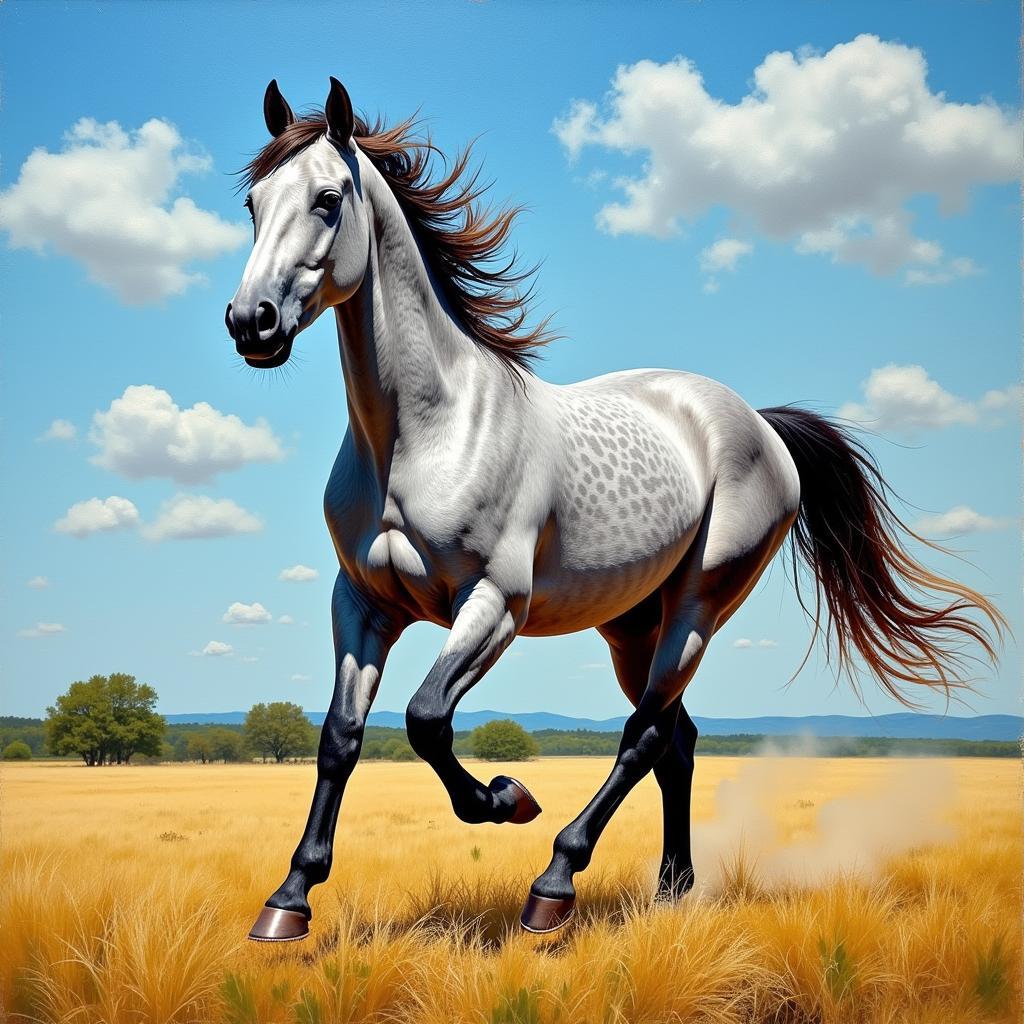 Modern acrylic painting of a horse in motion