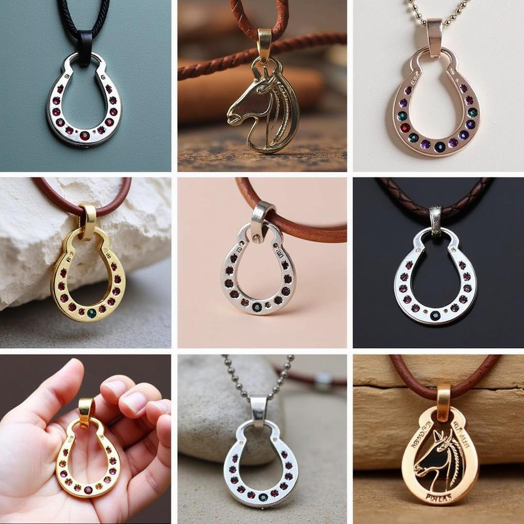 Modern horse shoe pendant designs featuring different materials and styles