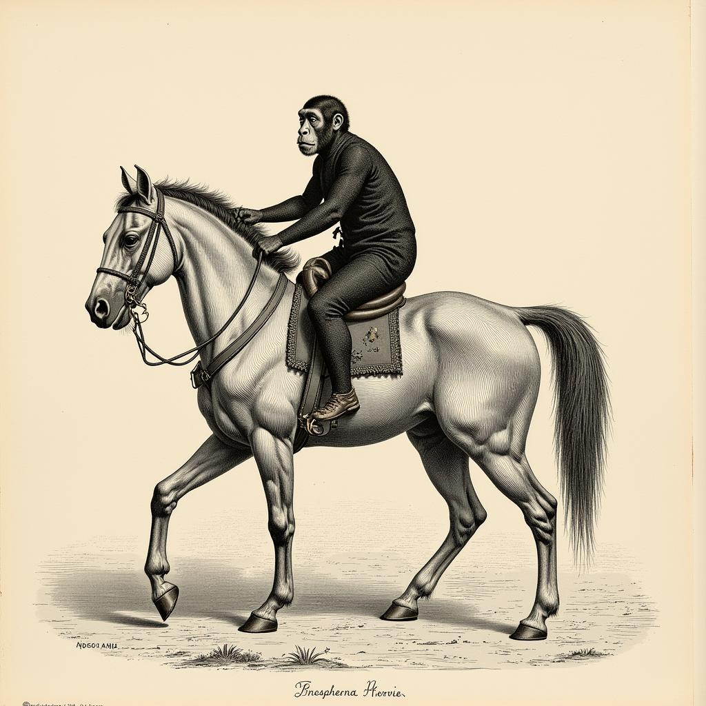 Monkey Riding a Horse in a Historical Depiction