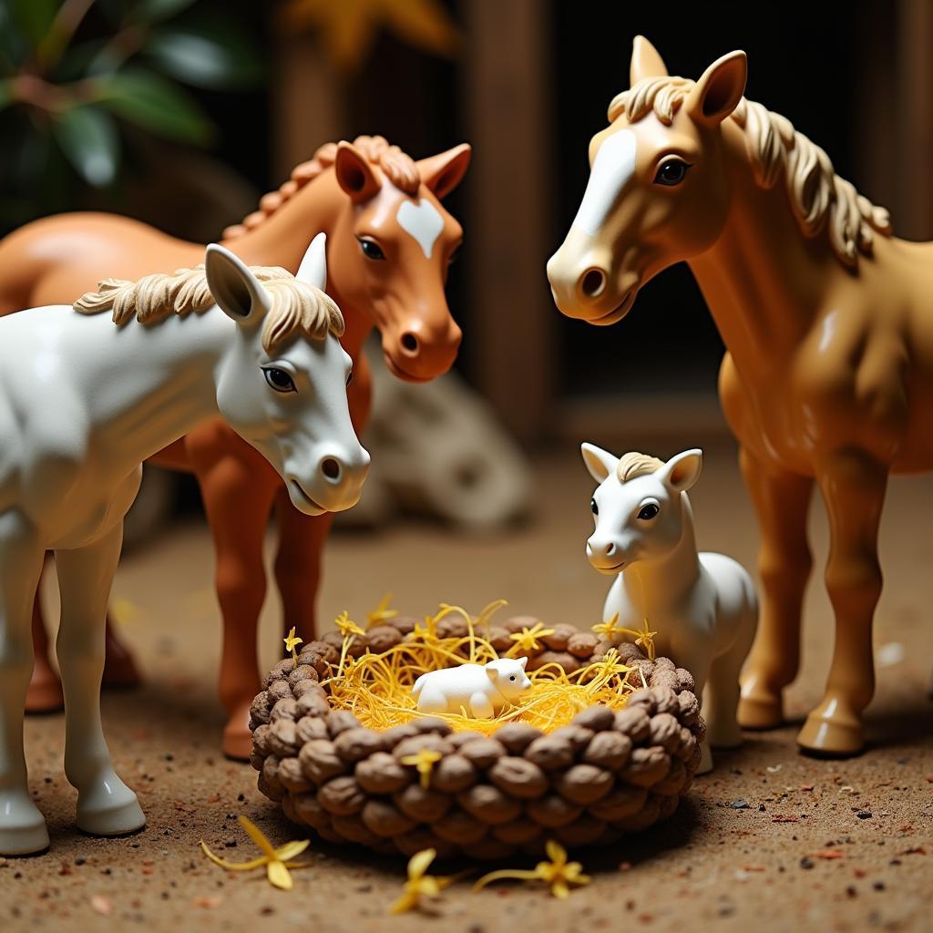 Horse figurines in a nativity scene