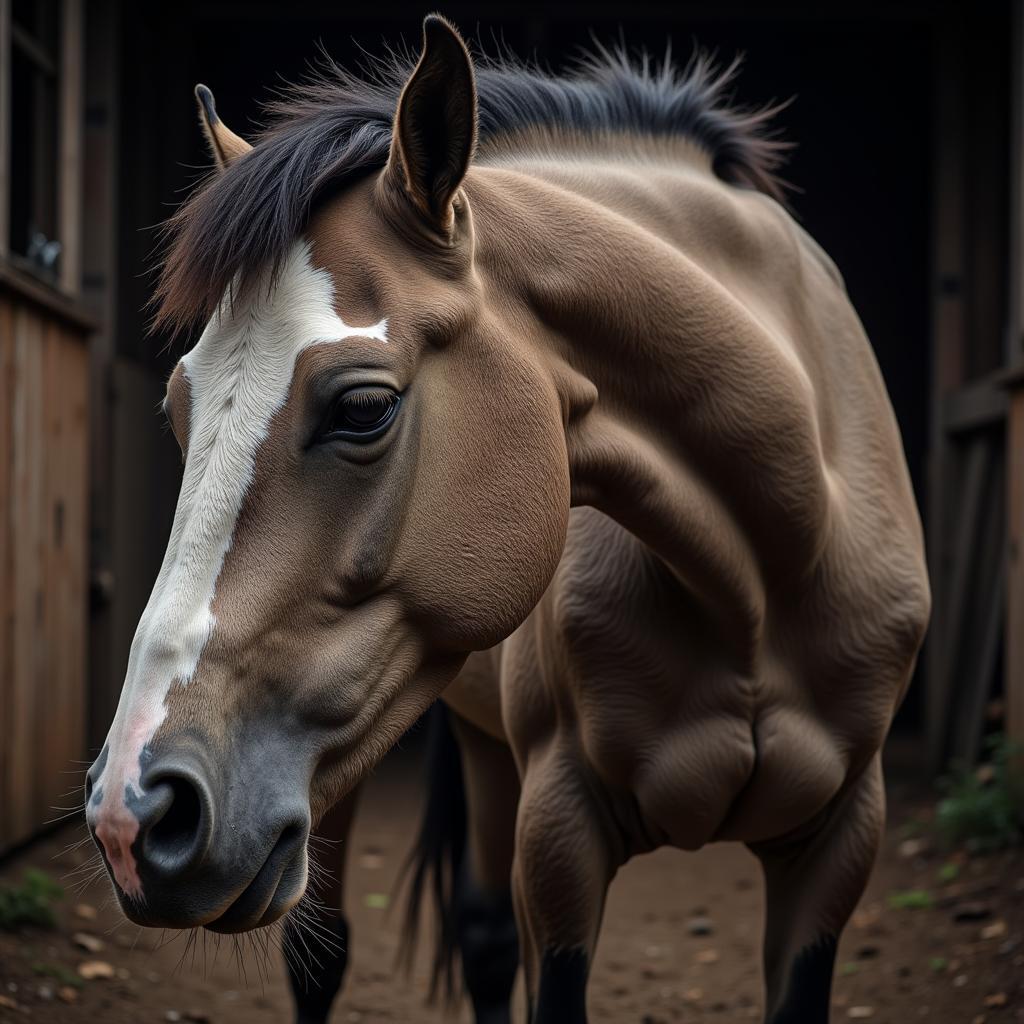 A severely neglected horse with visible ribs, demonstrating the devastating effects of inadequate care.