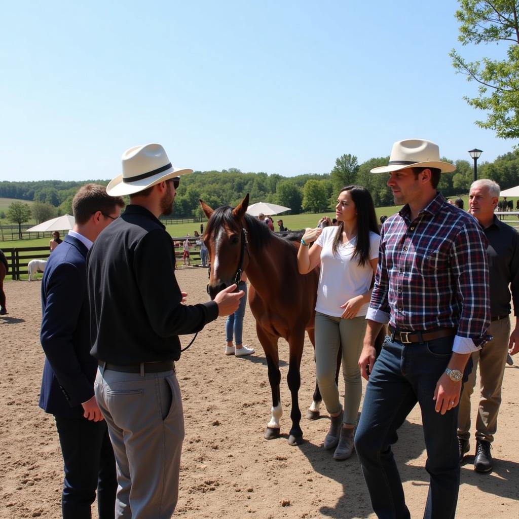 Image of a vibrant horse community in Ocala, FL, depicting horse owners interacting, riding together, and participating in local equestrian events.