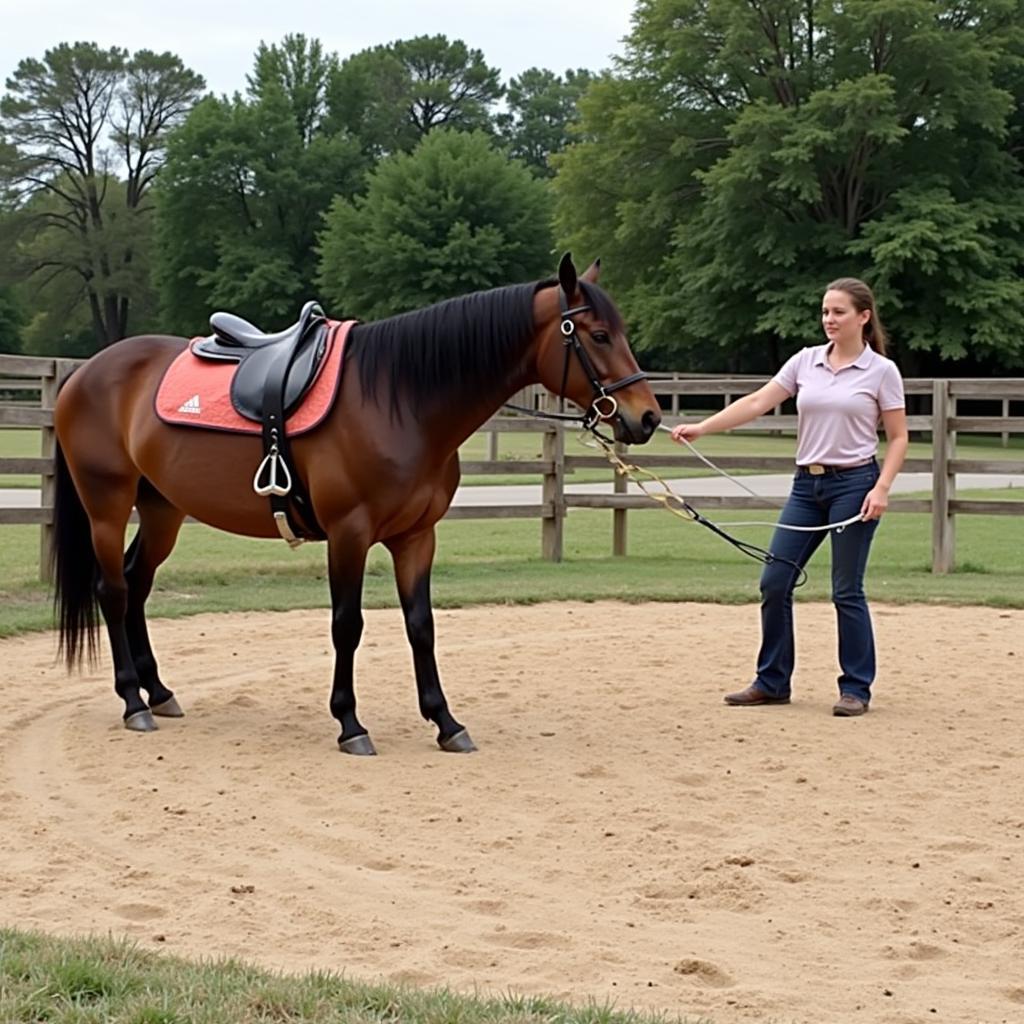 Horse being lunged on a small property