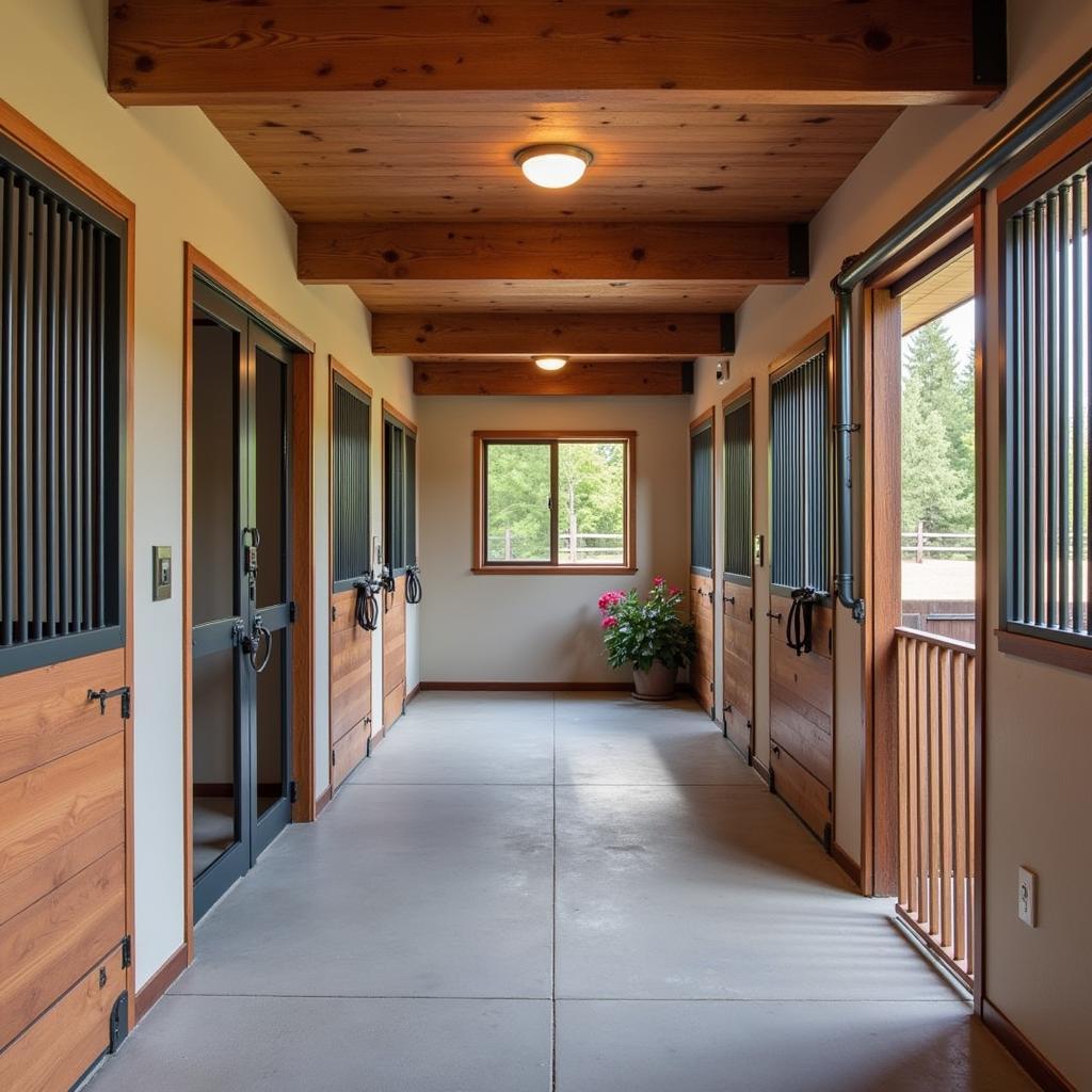 Modern horse stable on an Oregon ranch