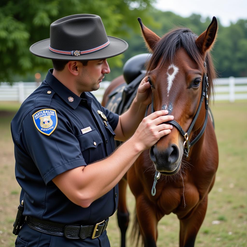 Grooming a Police Horse