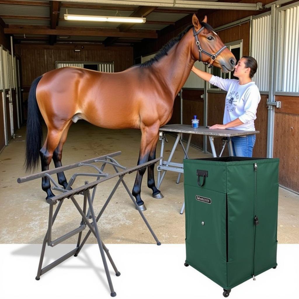 Portable Horse Grooming Table in Use