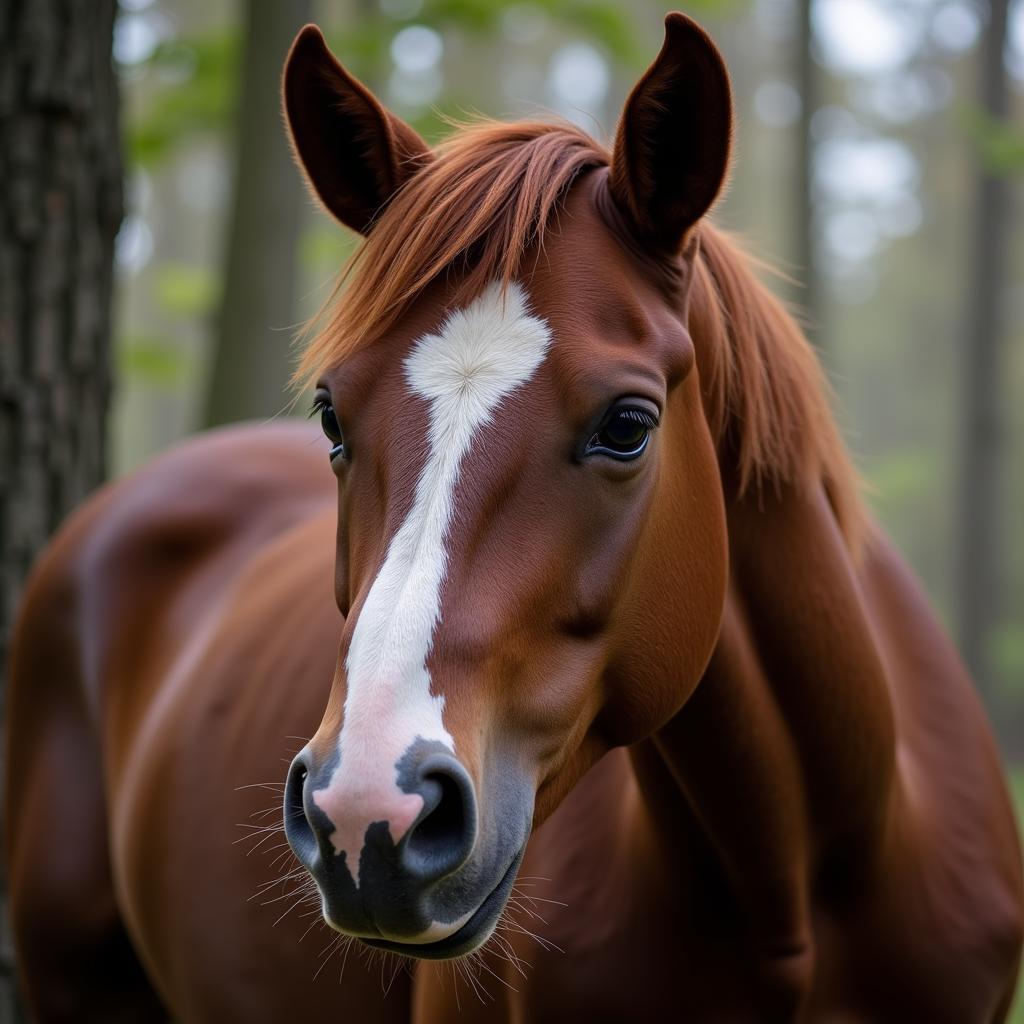 A horse exhibiting signs of stress and anxiety