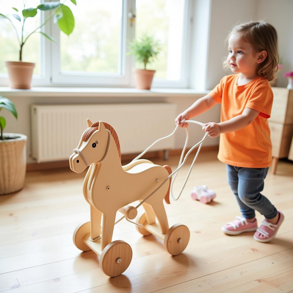 Wooden Pull-Along Walking Horse Toy for Toddlers