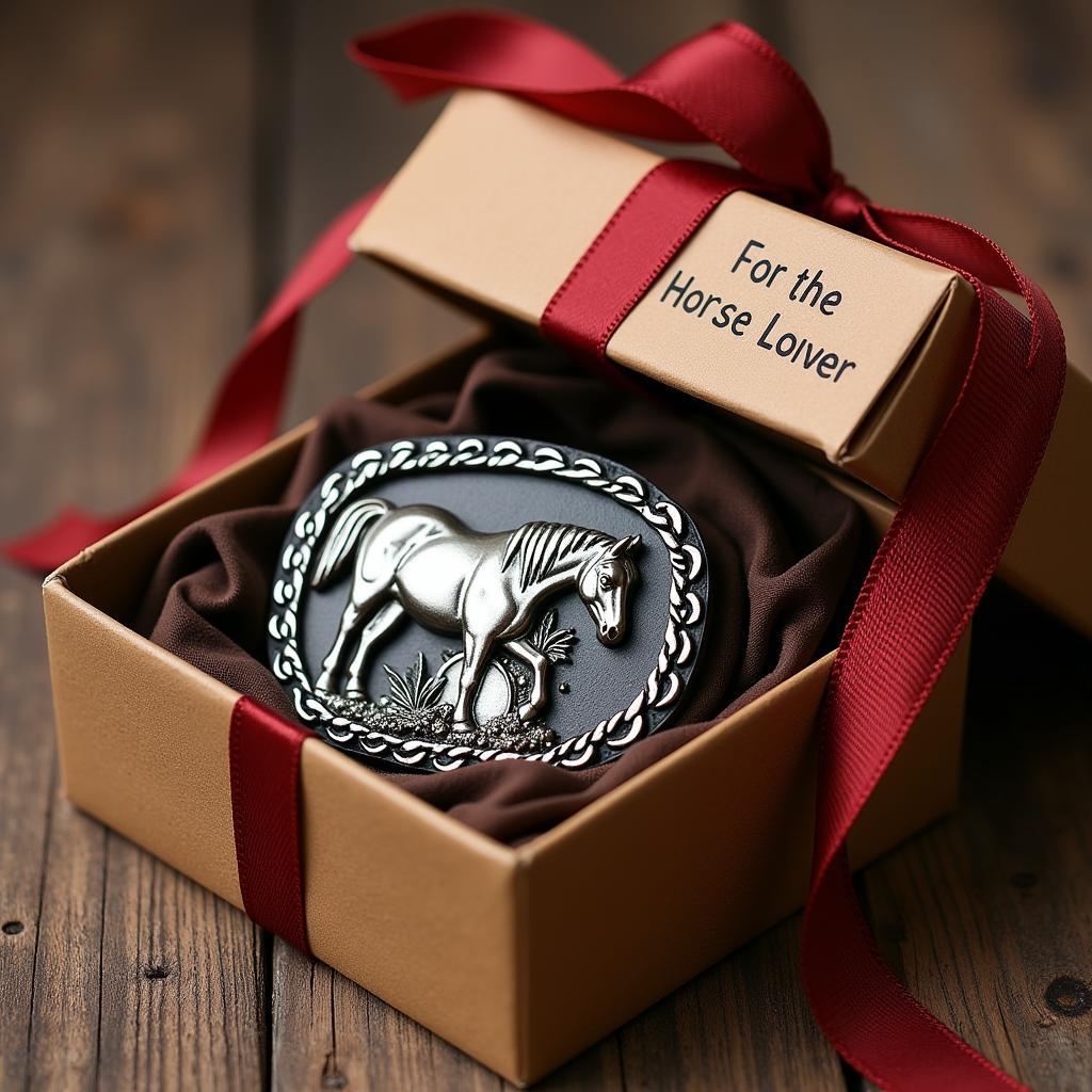 Giving a Quarter Horse Belt Buckle as a Gift