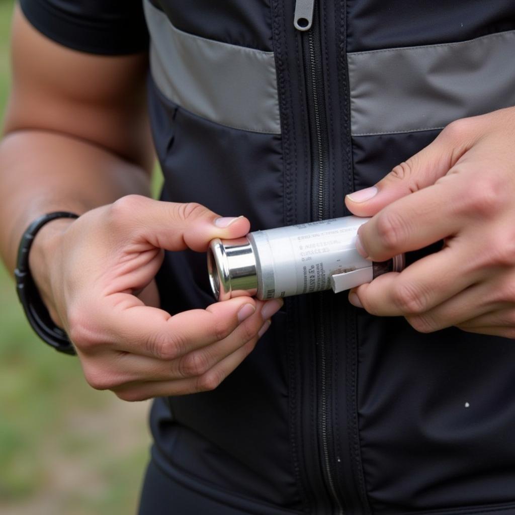 Rider inspecting the CO2 canister of their air vest