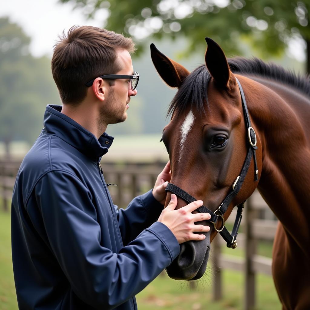 Potential Risks of Live Cover Breeding: A veterinarian examines a mare's leg.