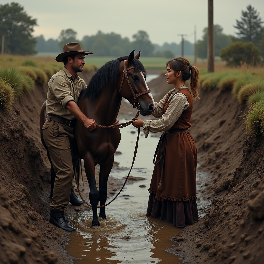 Rescuing a horse in a romantic movie